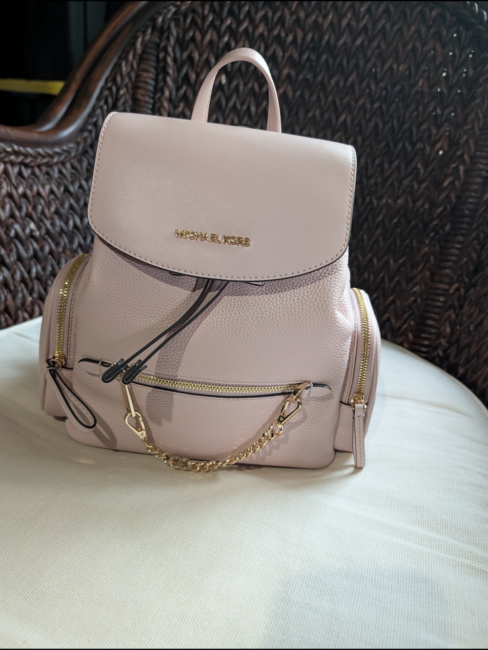 Michael Kors Blush Pink Leather Backpack with Gold Hardware